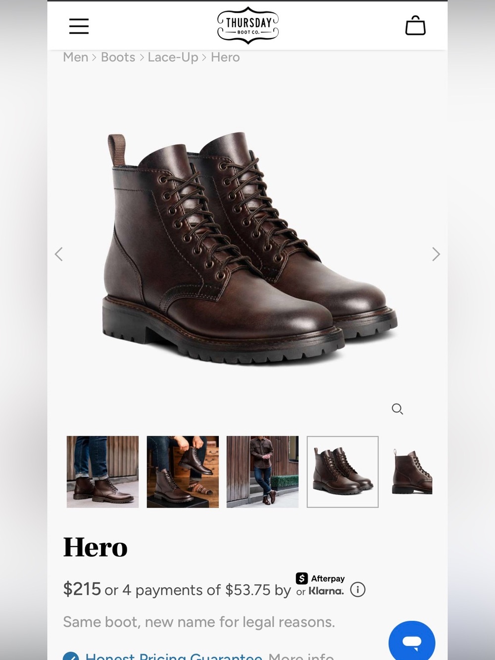 Thursday Hero Lace-Up Boots in Dark Brown - Men's